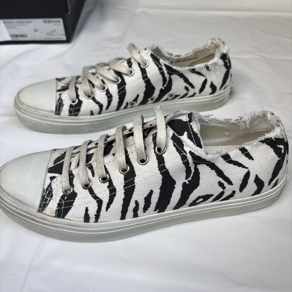 Saint Laurent Paris Zebra Print Low Top Sneakers Canvas Shoes New Box Dust Bag - Picture 3 of 16